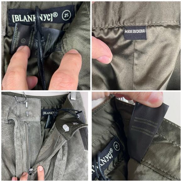 BLANK NYC Olive Green Suede Leather Paperbag Shorts Tie Waist Size 25 - Picture 6 of 10